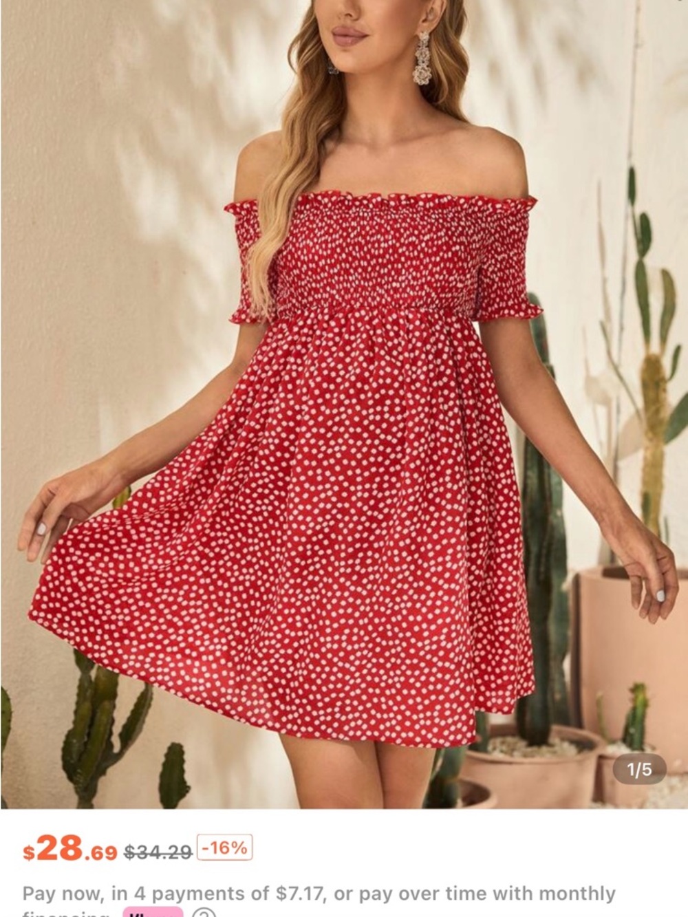 SHEIN Red Polka Dot Off-Shoulder Mini Dress